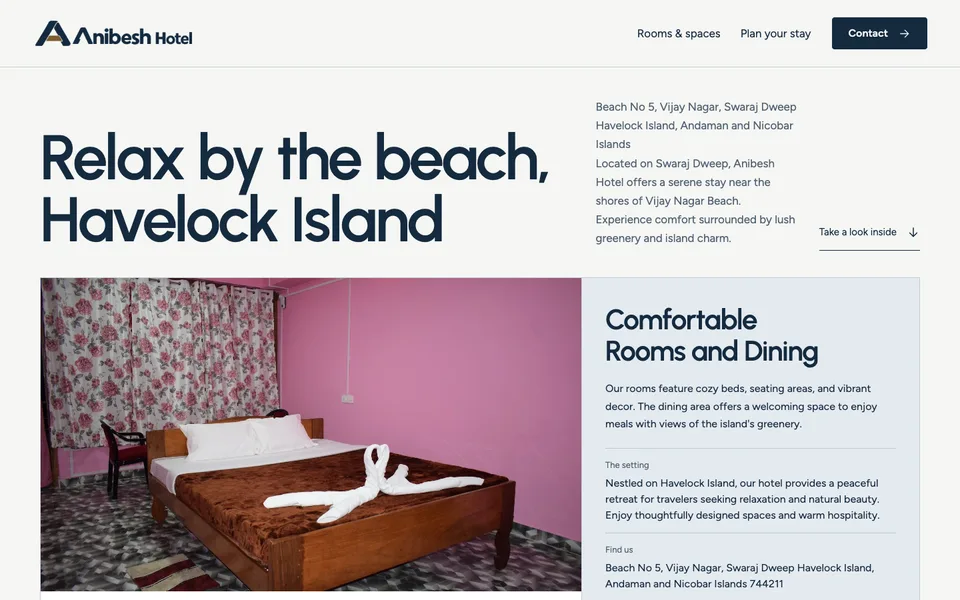 Anibesh Hotel website, home page