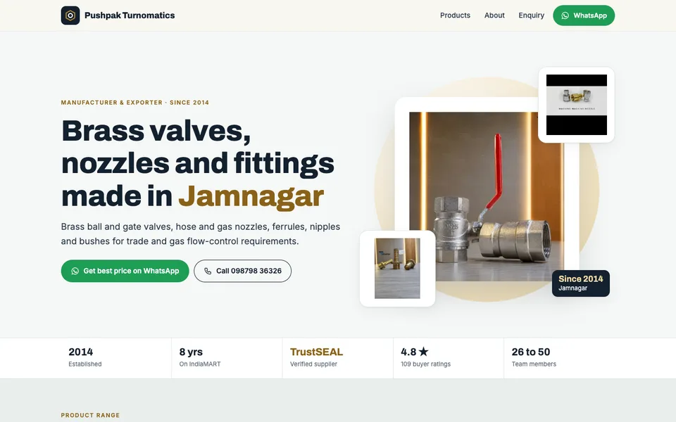 Pushpak Turnomatics website, home page