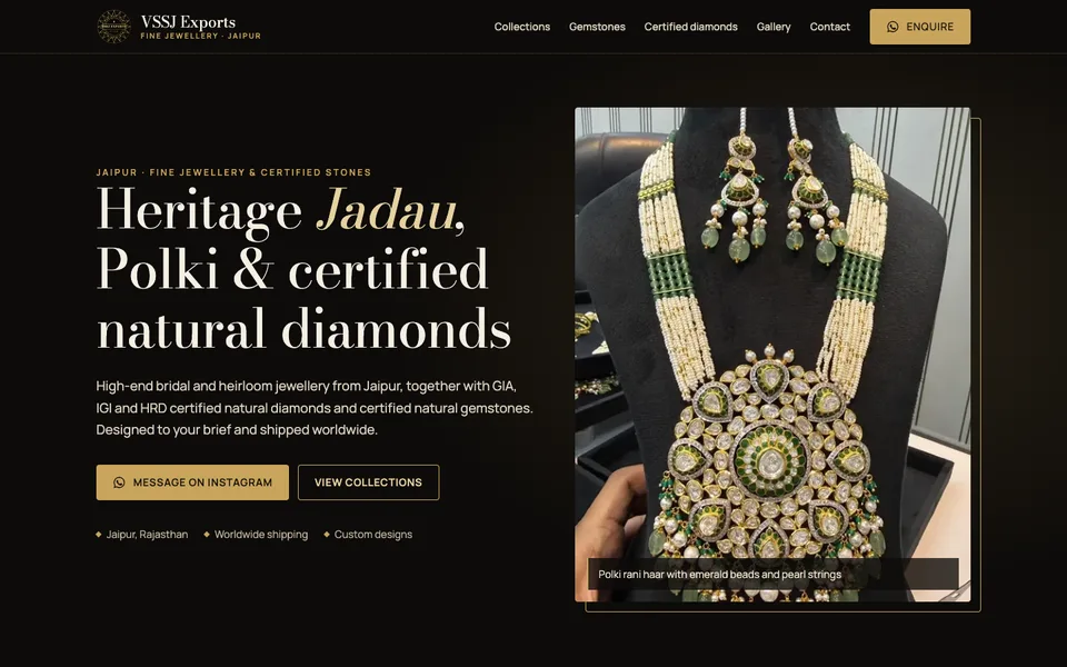 VSSJ Exports website, home page